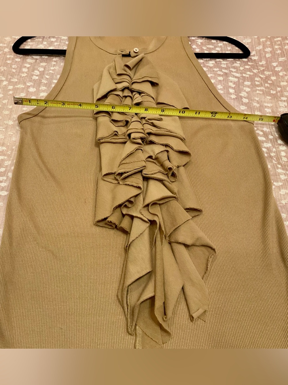 Ralph Lauren Black Label Tan Ruffle Sleeveless Top Size L - Picture 8 of 12